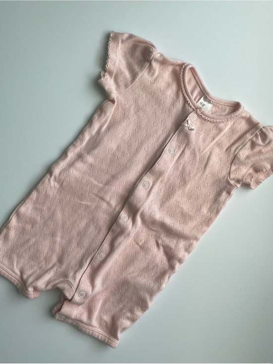 H&M Other - H&M 100% Organic Cotton Soft Pink Heart Eyelet Baby One-Piece Romper